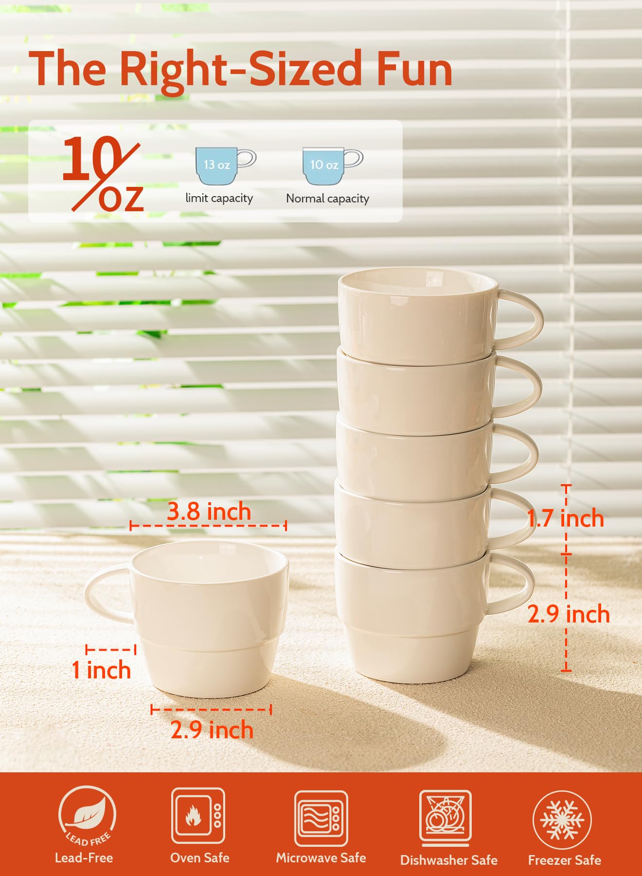 Sweese porcelain espresso cups 10oz capacity for cappuccinos and mochas.