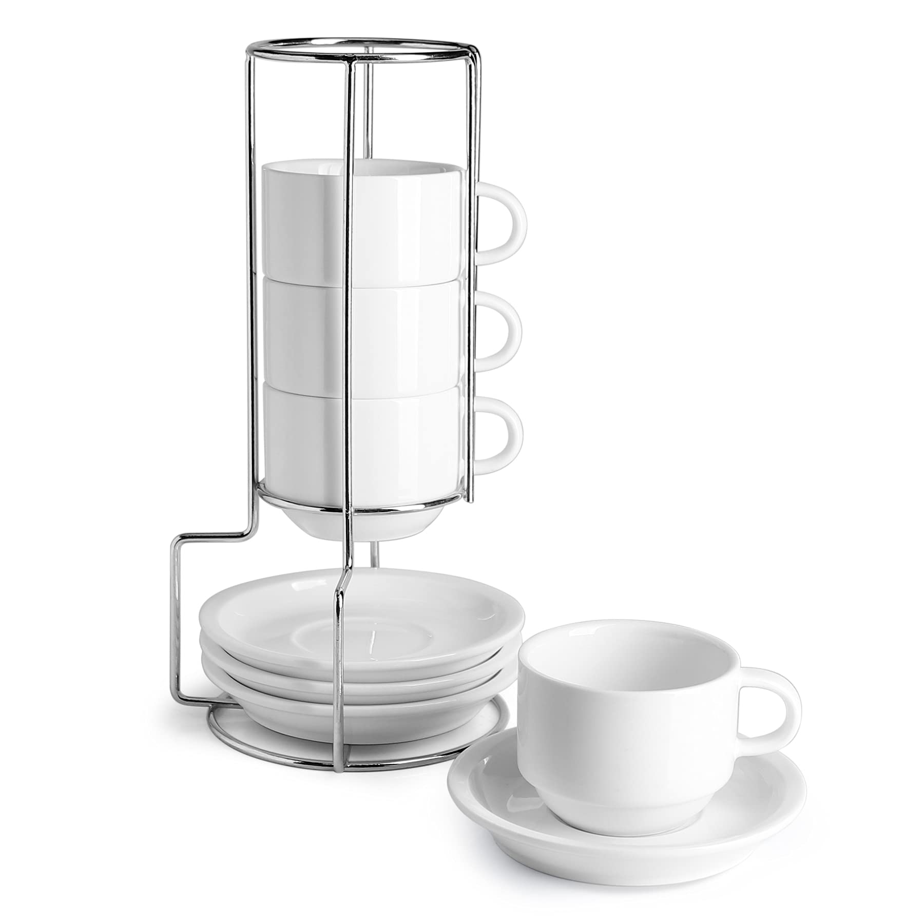 Sweese porcelain espresso cups set with four cups and saucers for elegant mornings.