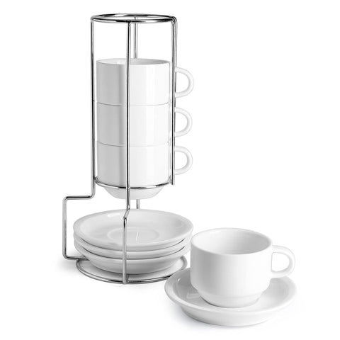 Sweese porcelain espresso cups set with four cups and saucers for elegant mornings.