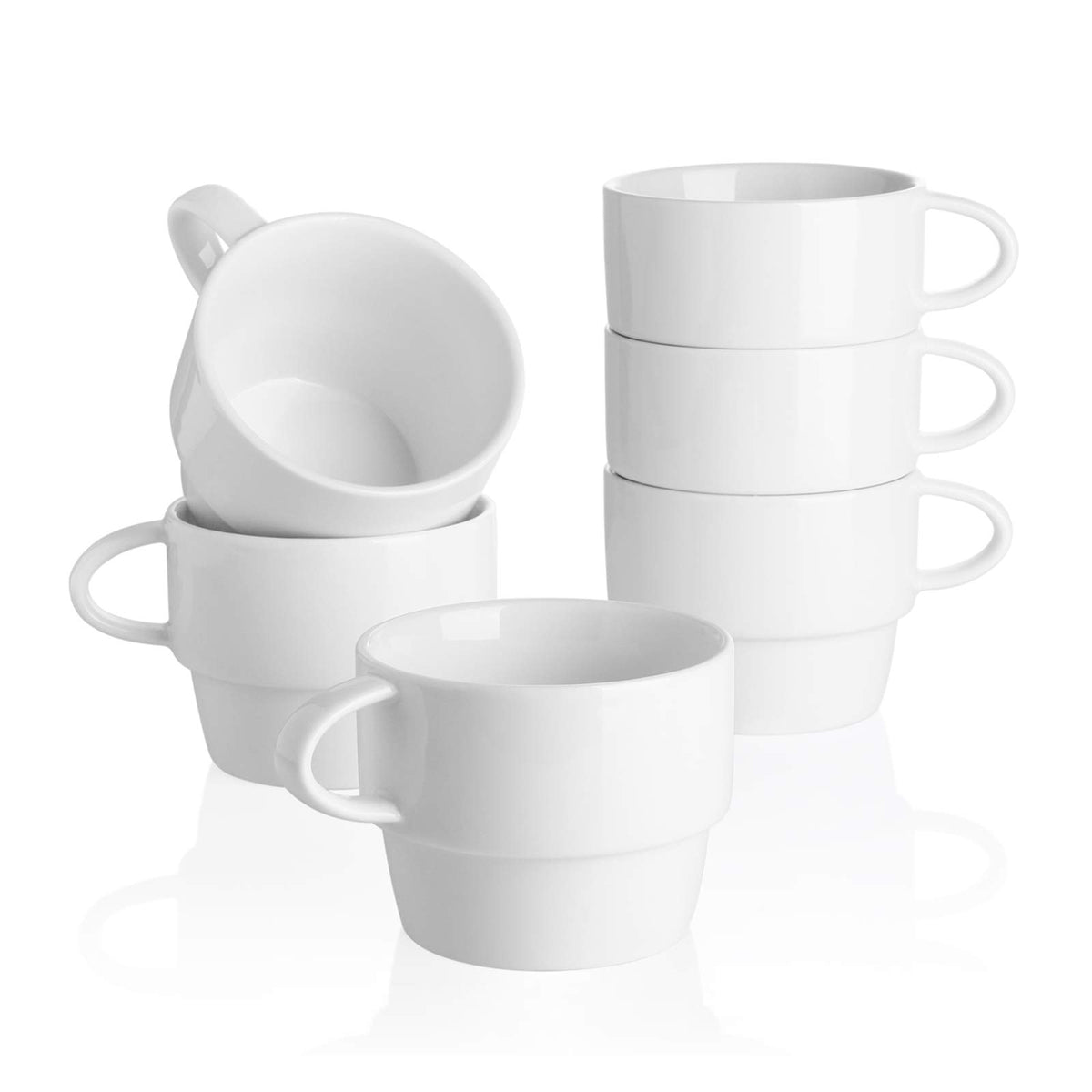 Sweese porcelain espresso cups stack for easy storage and space saving.