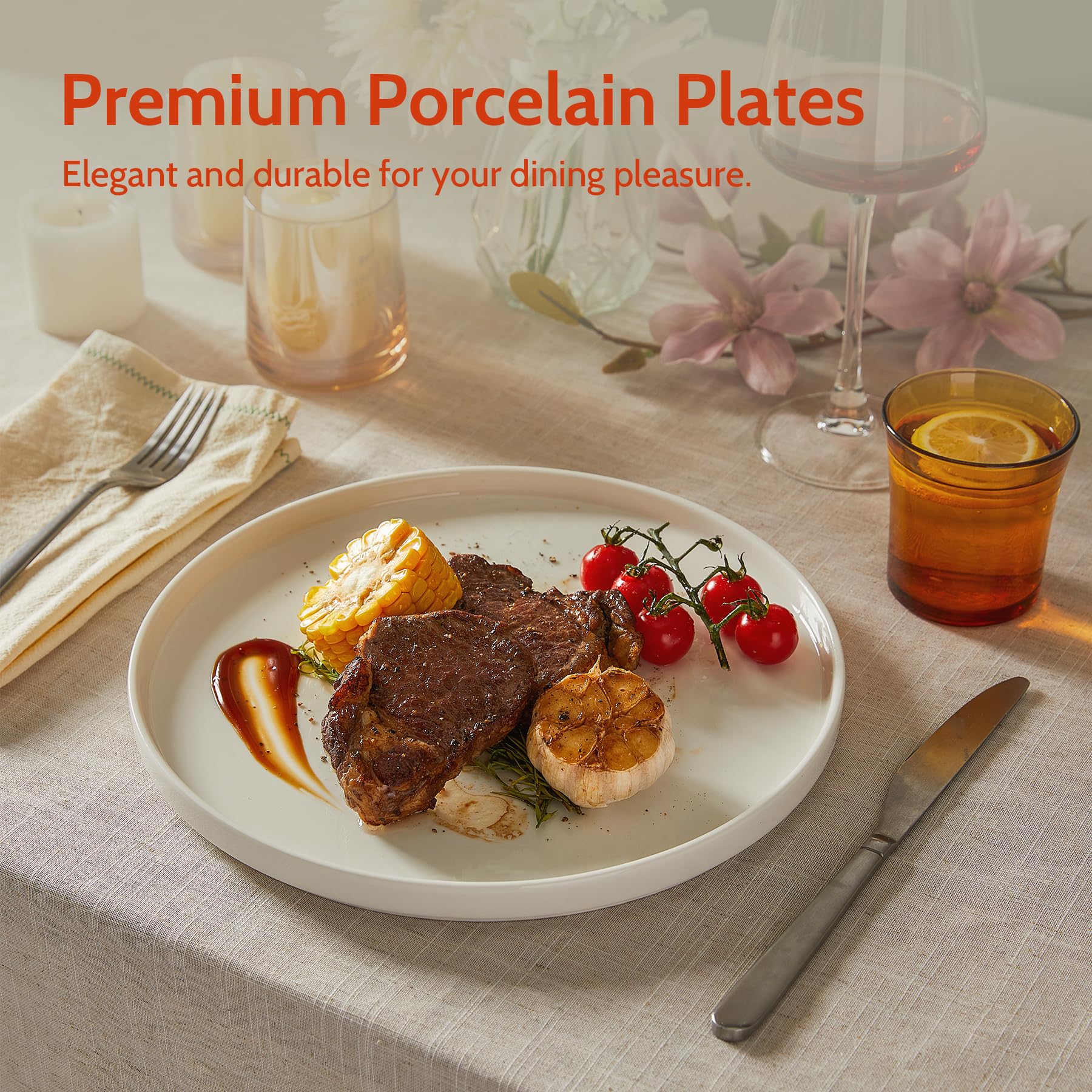 Sweese porcelain flat dinner plate rim detail shows elevated edge and easy grip.