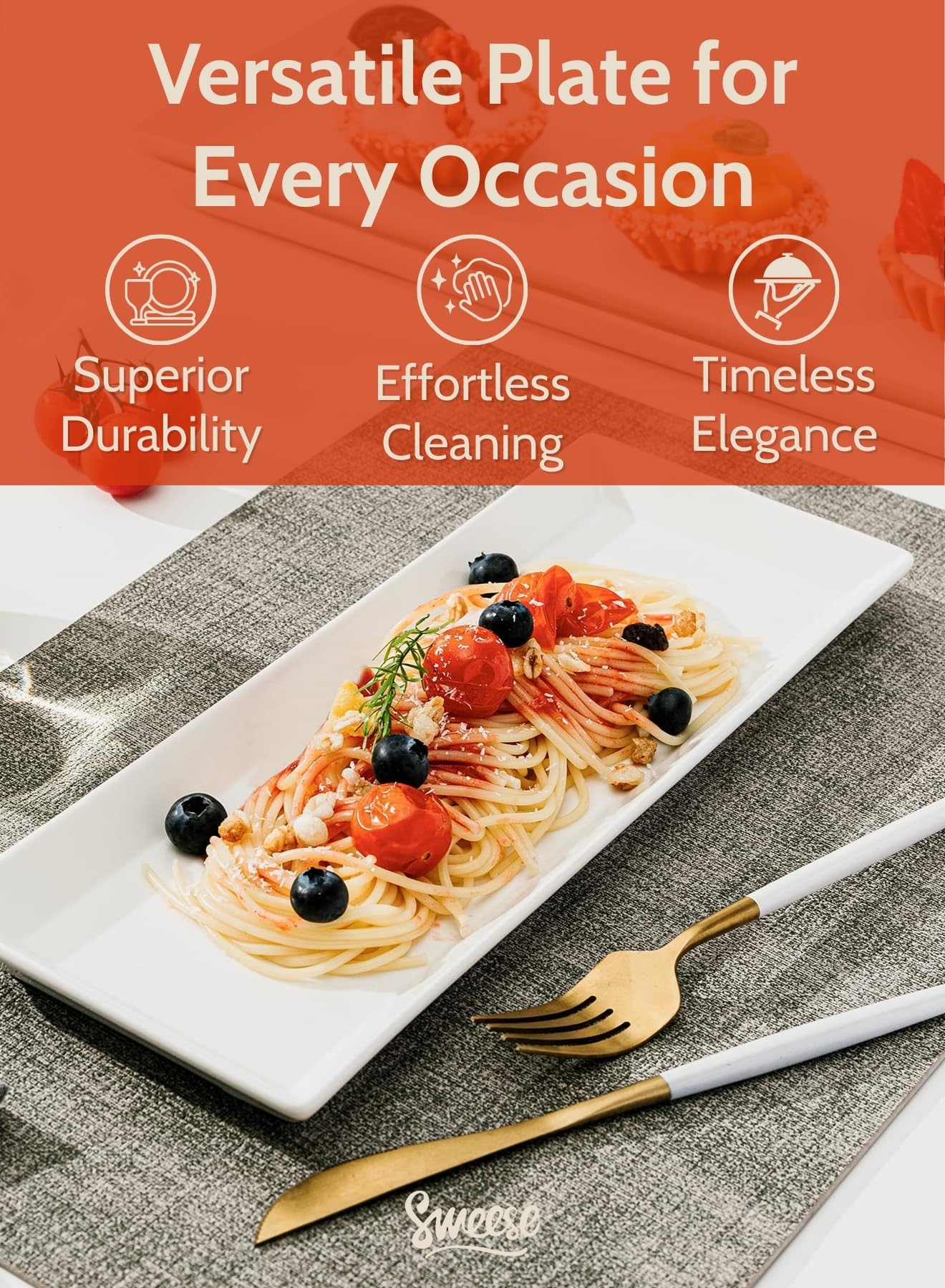 Sweese porcelain plate with lip edge keeps food in place during service