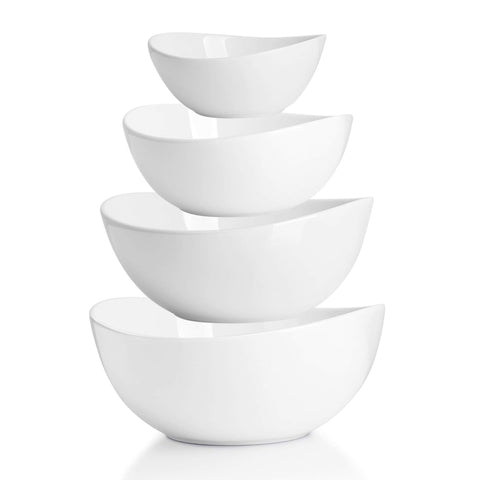Sweese porcelain serving bowls with a curved design for stylish serving and easy stacking.