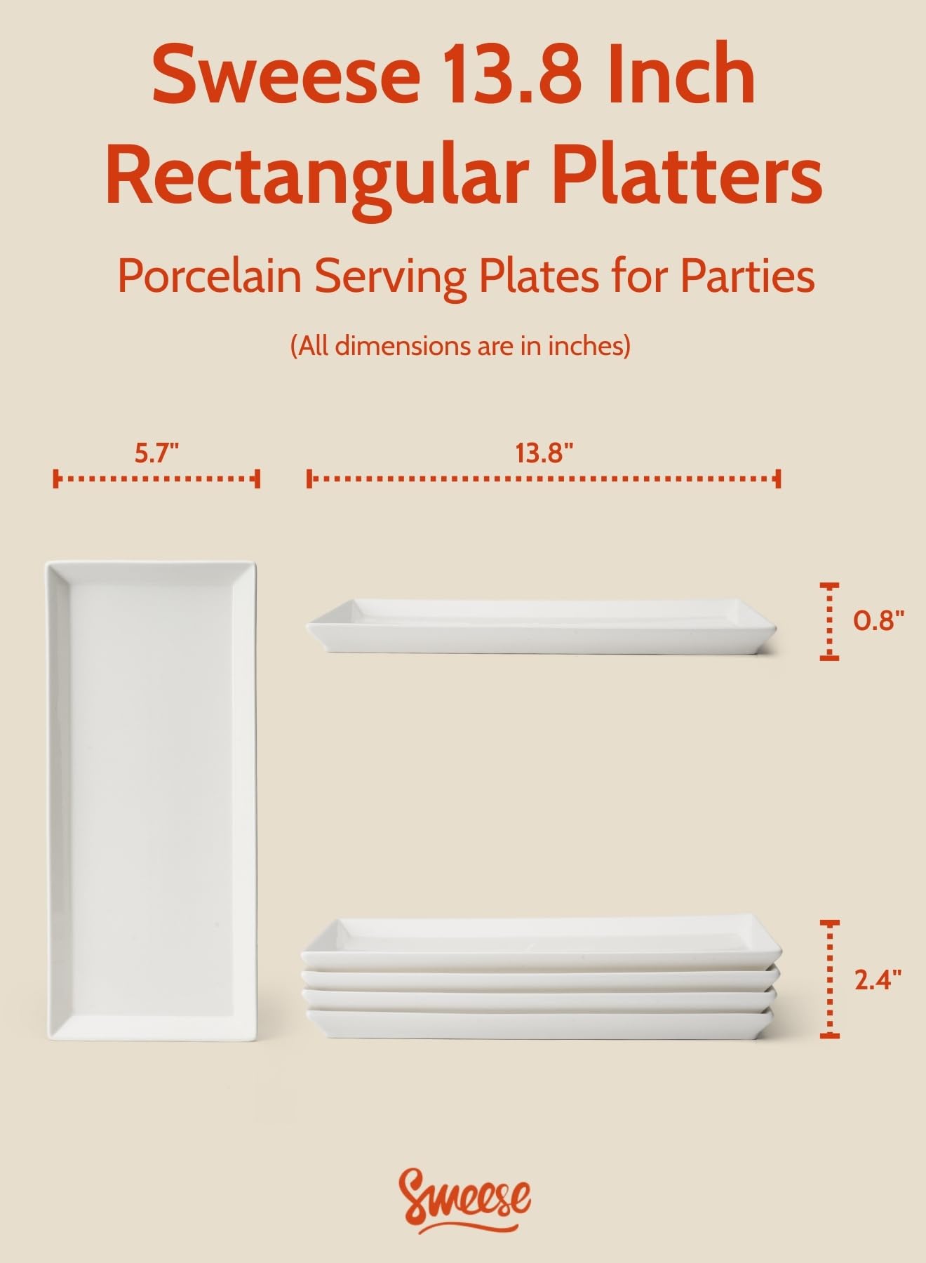 Sweese rectangular porcelain platter holding cupcakes for a stylish treat table