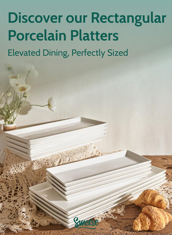 Sweese rectangular porcelain platter at an outdoor picnic setting