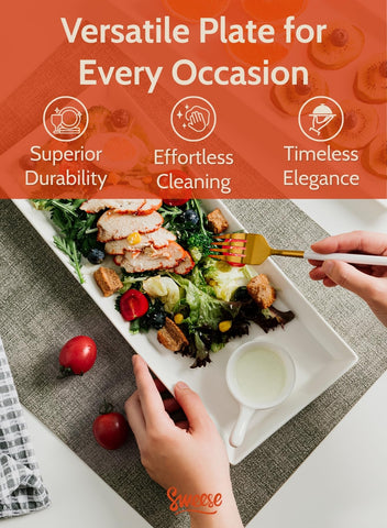 Sweese rectangular porcelain platter on a table ideal for catering and buffets