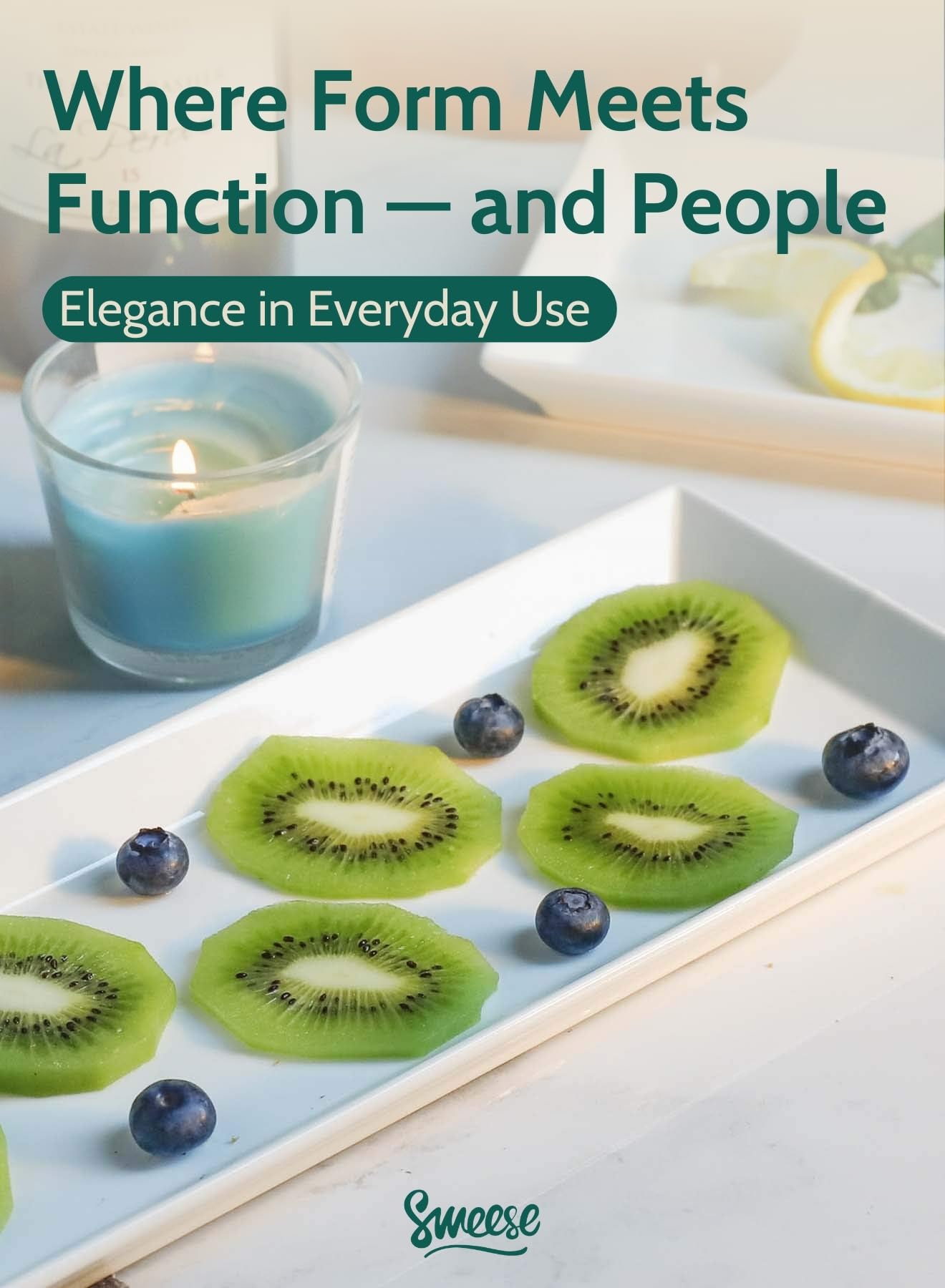 Sweese rectangular porcelain platter featuring sushi and appetizers for a celebration