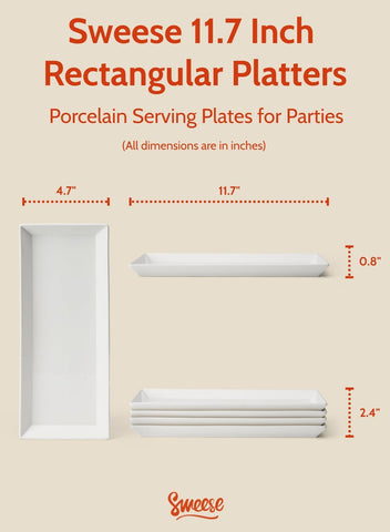 Sweese white rectangular platter perfect for appetizers at gatherings, adds refined presentation