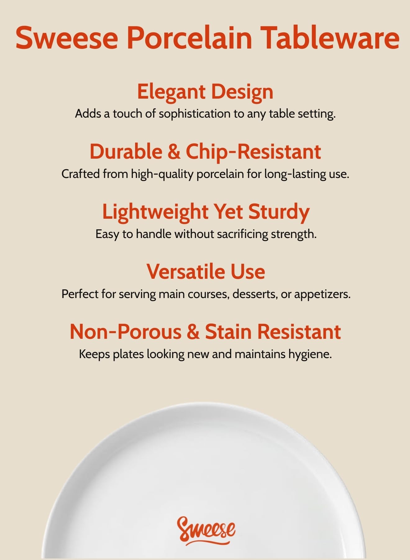 Sweese white dessert plate on a dining table for homestyle use