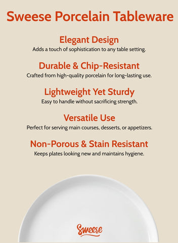 Sweese white dessert plate on a dining table for homestyle use