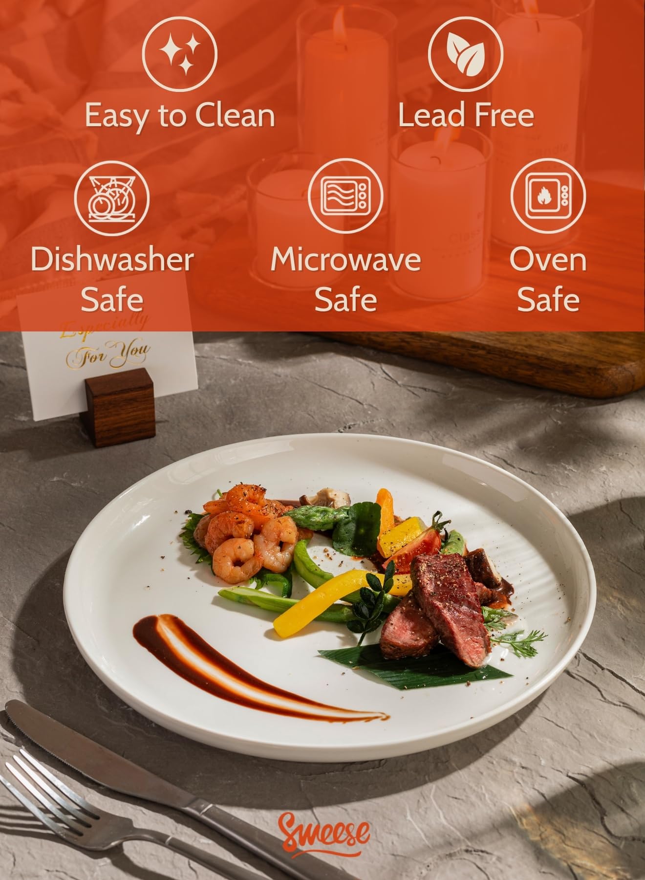 Sweese white dinner plate with smooth glaze complements any table setting.