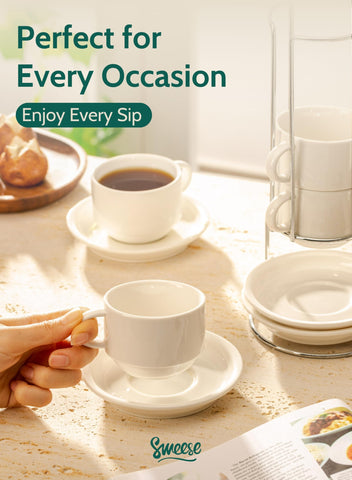 Sweese white porcelain kitchenware adds clean, timeless table appeal.