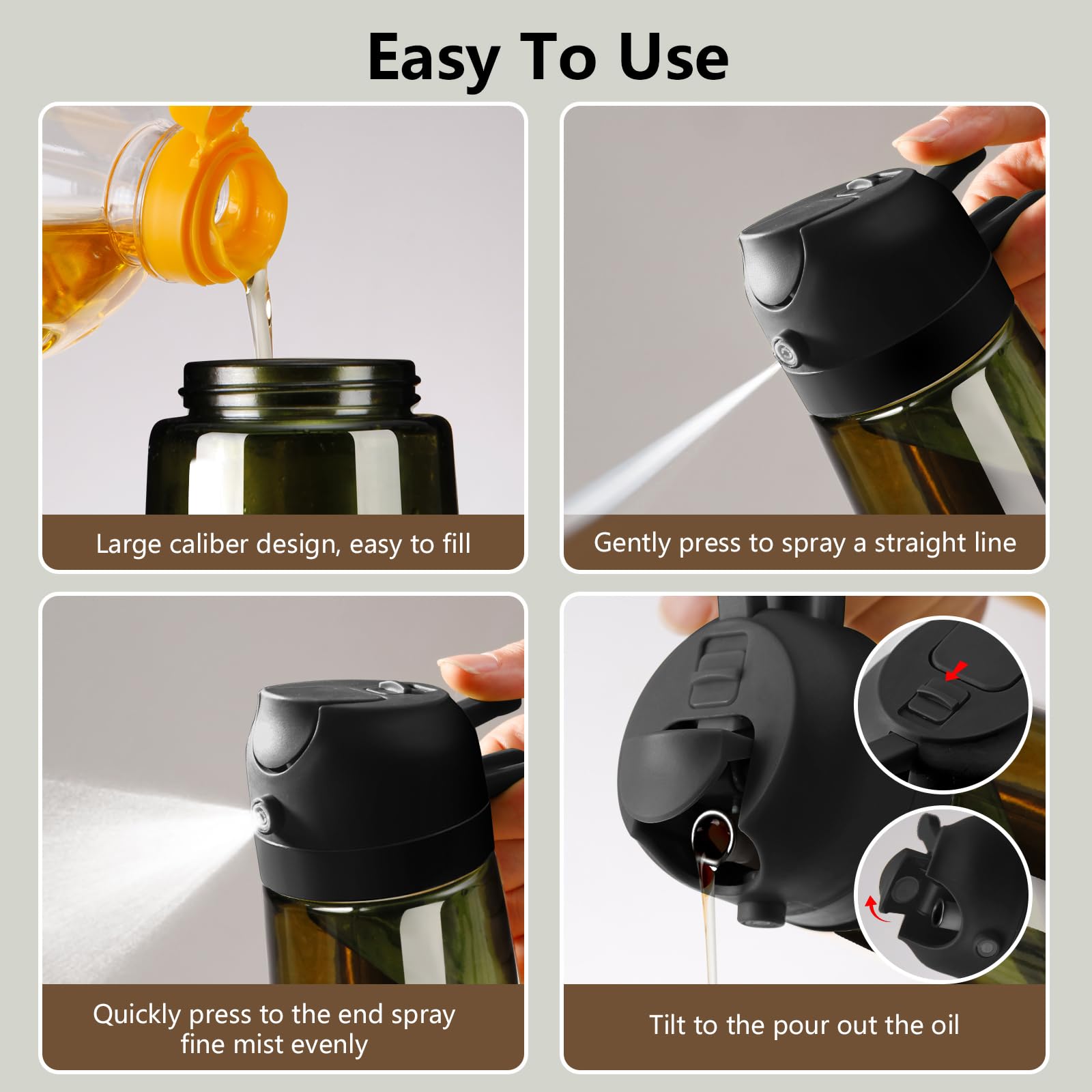 Sweet View oil sprayer delivers a fine mist for even coverage.