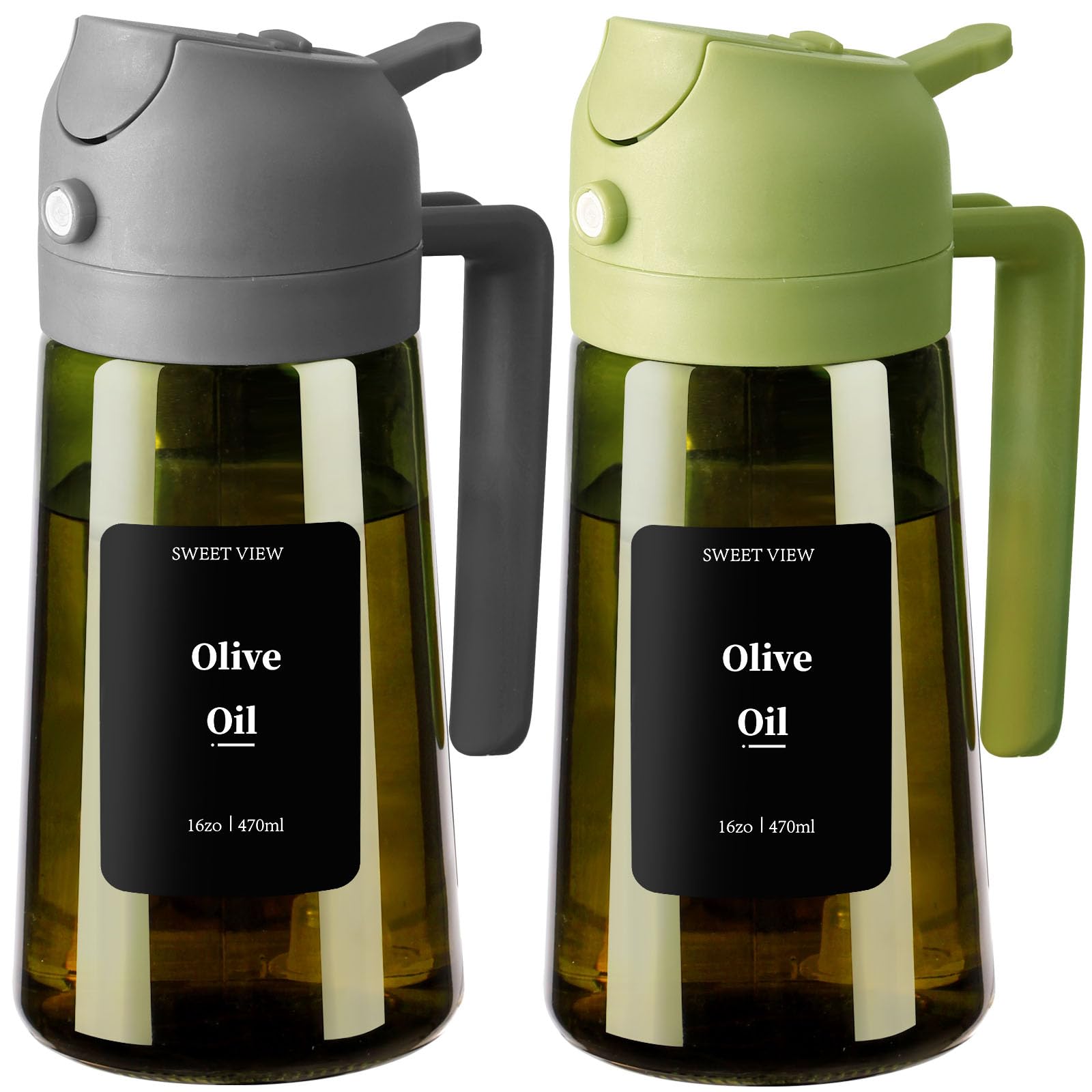 Sweet View olive oil dispenser front view, convenient pour for salads and grilling.
