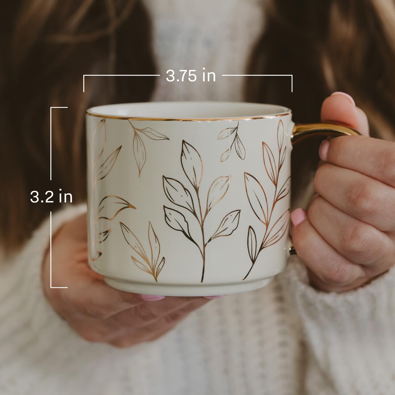 Close view of the gold trim on the Mrs Mug highlighting luxury details.