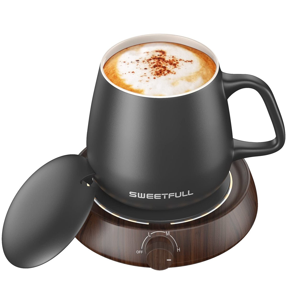 Sweetfull mug warmer with ceramic mug keeps coffee at perfect temperature throughout the morning