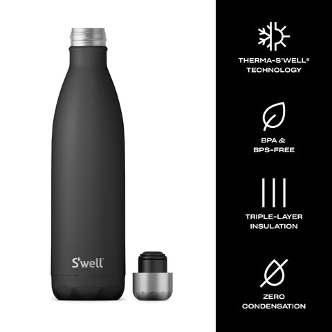 S'well 25oz Onyx bottle body close-up in stainless steel