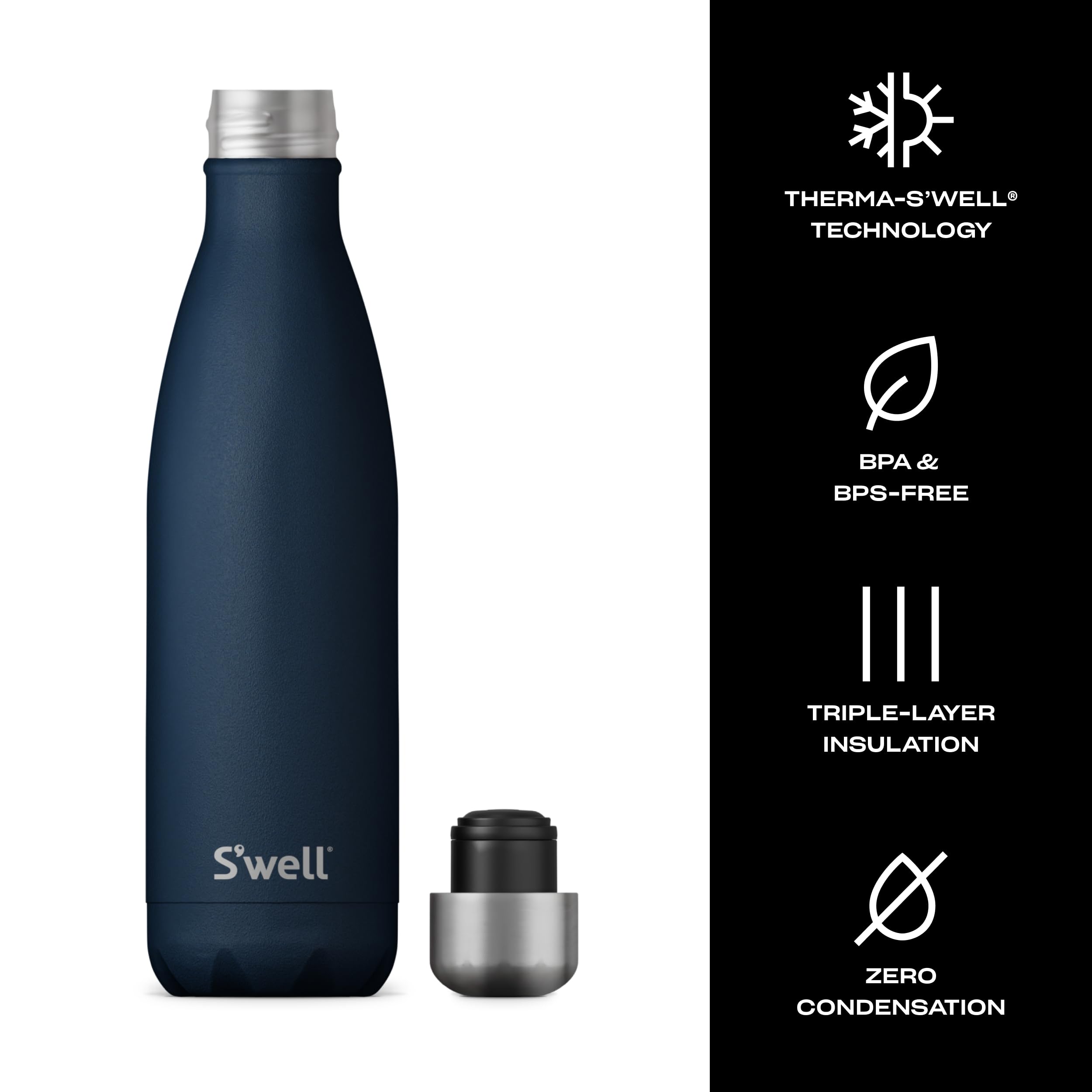 S'well Azurite bottle in cup holder demonstrates travel-friendly use