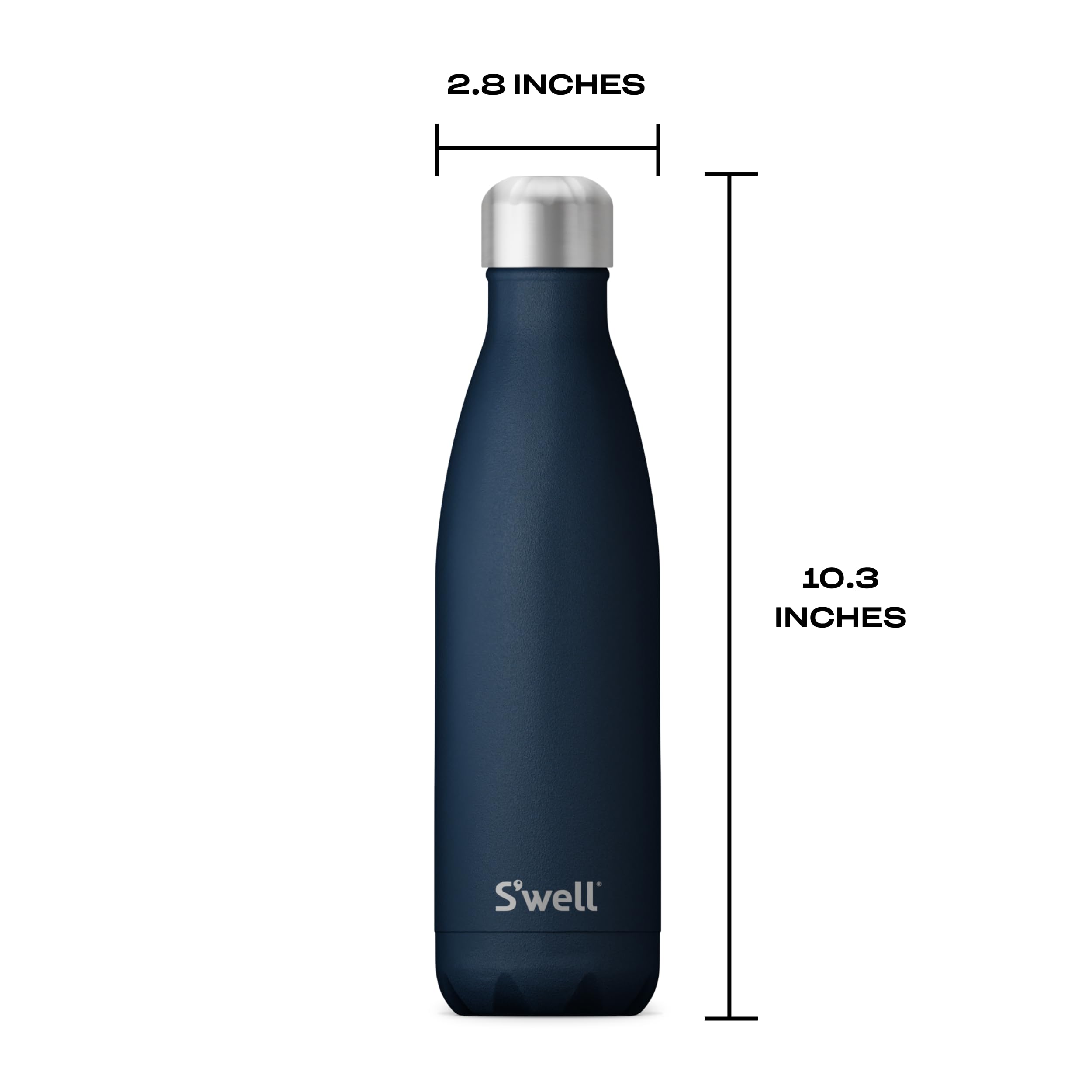 S'well Azurite bottle with ice illustrates easy refills and versatile use