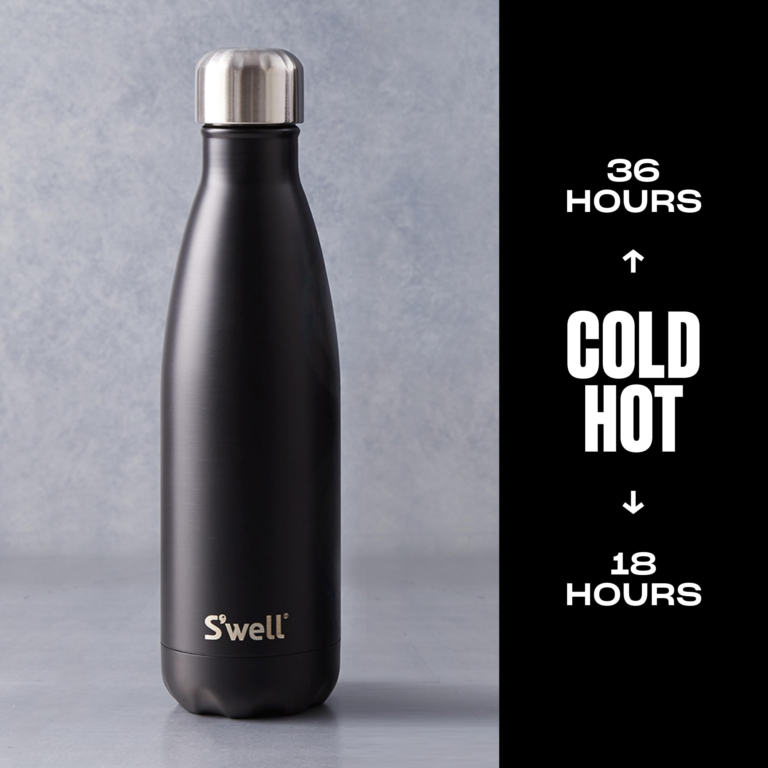 S’well Onyx 17oz bottle with condensation-free exterior for easy carry.