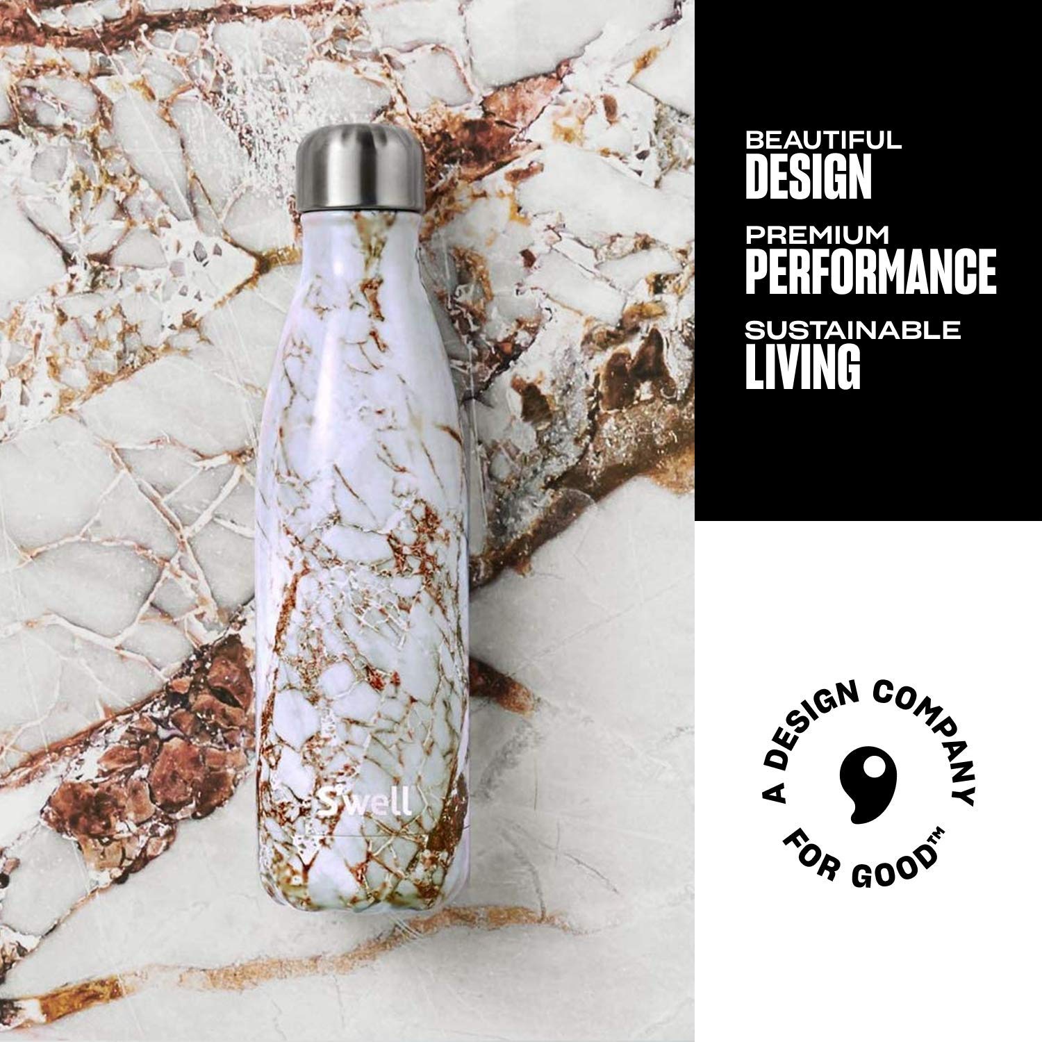 S'well Calacatta Gold 25oz bottle cap close-up, durable stainless steel