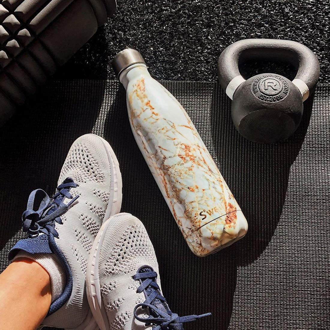 S'well Calacatta Gold 25oz bottle in bag, sweat-free exterior