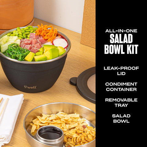 S'well salad bowl kit with removable tray for organized toppings and utensils.