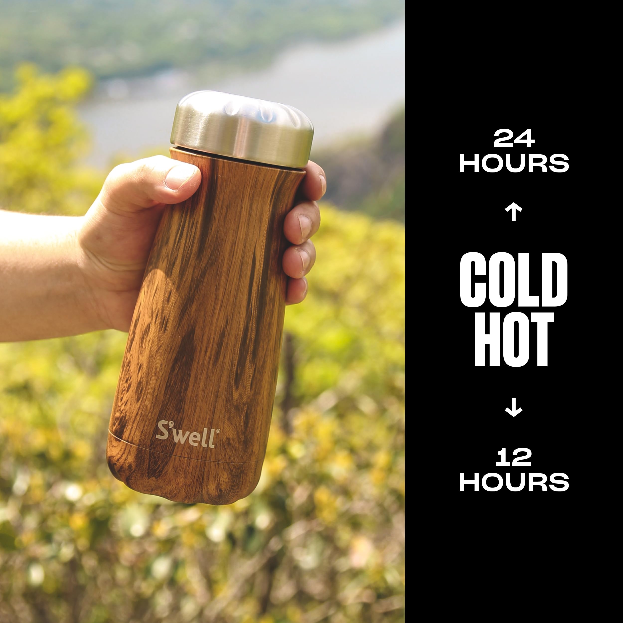 S'well Traveler wide mouth design for easy ice cubes and refills.