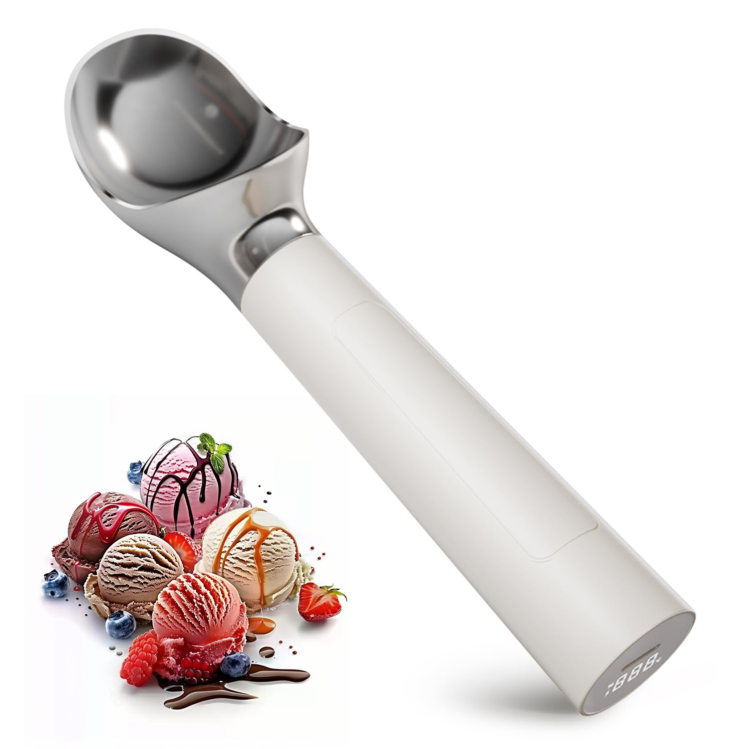 Sweyouth heated scoop front edge heats to soften ice cream for effortless scooping.