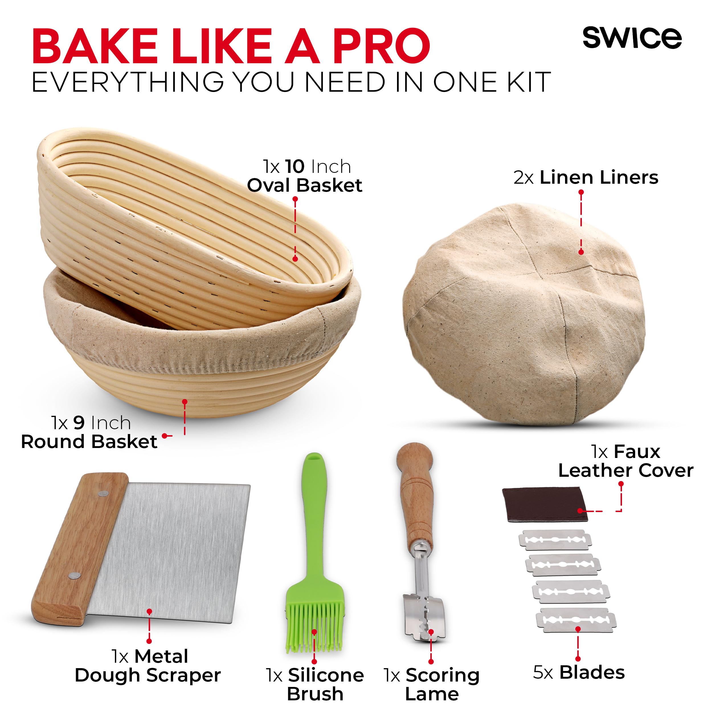 Swice oval banneton 10-inch rattan basket for versatile loaf shapes and easy dough handling.
