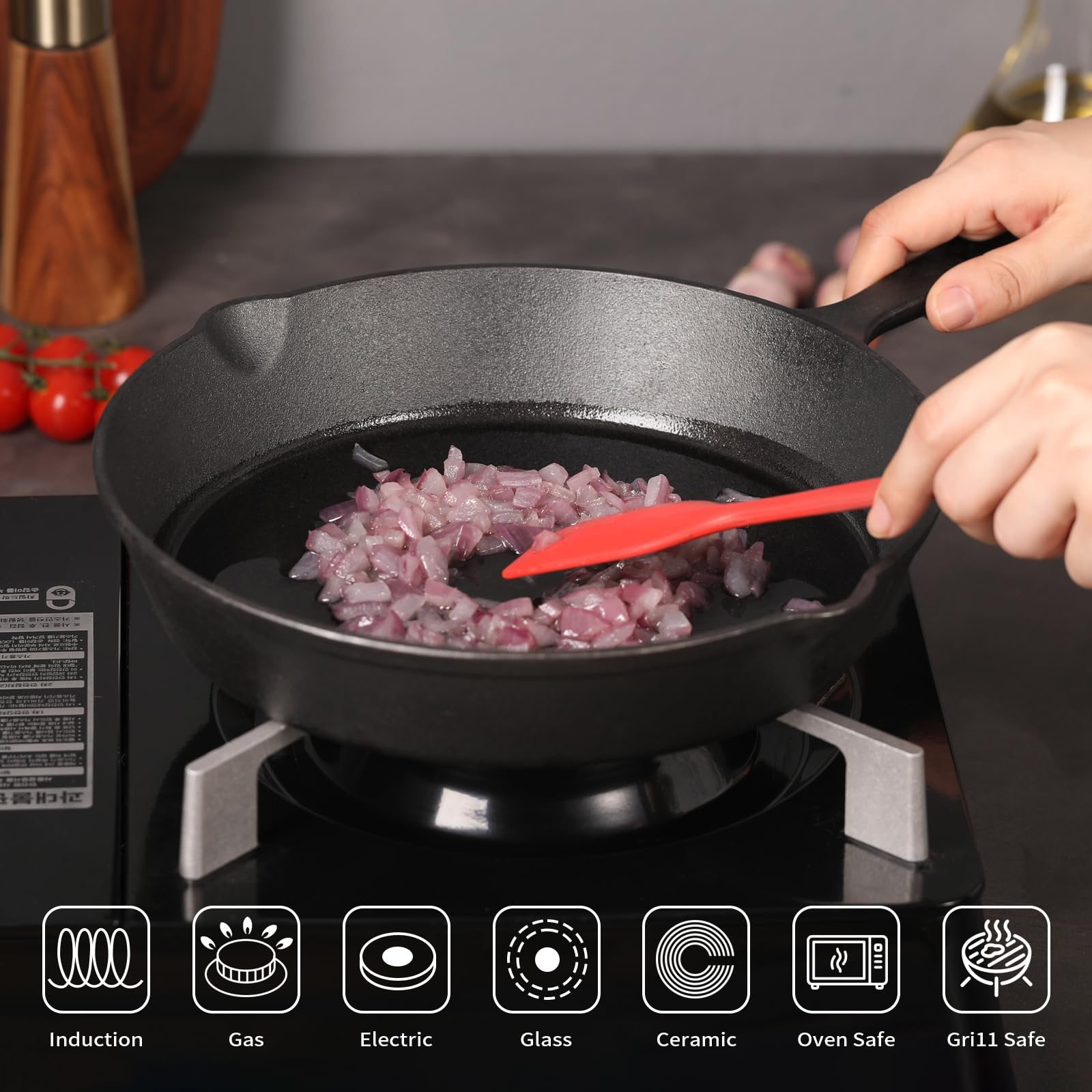 Swiflon skillet ergonomic handle with pour spouts for easy sauces