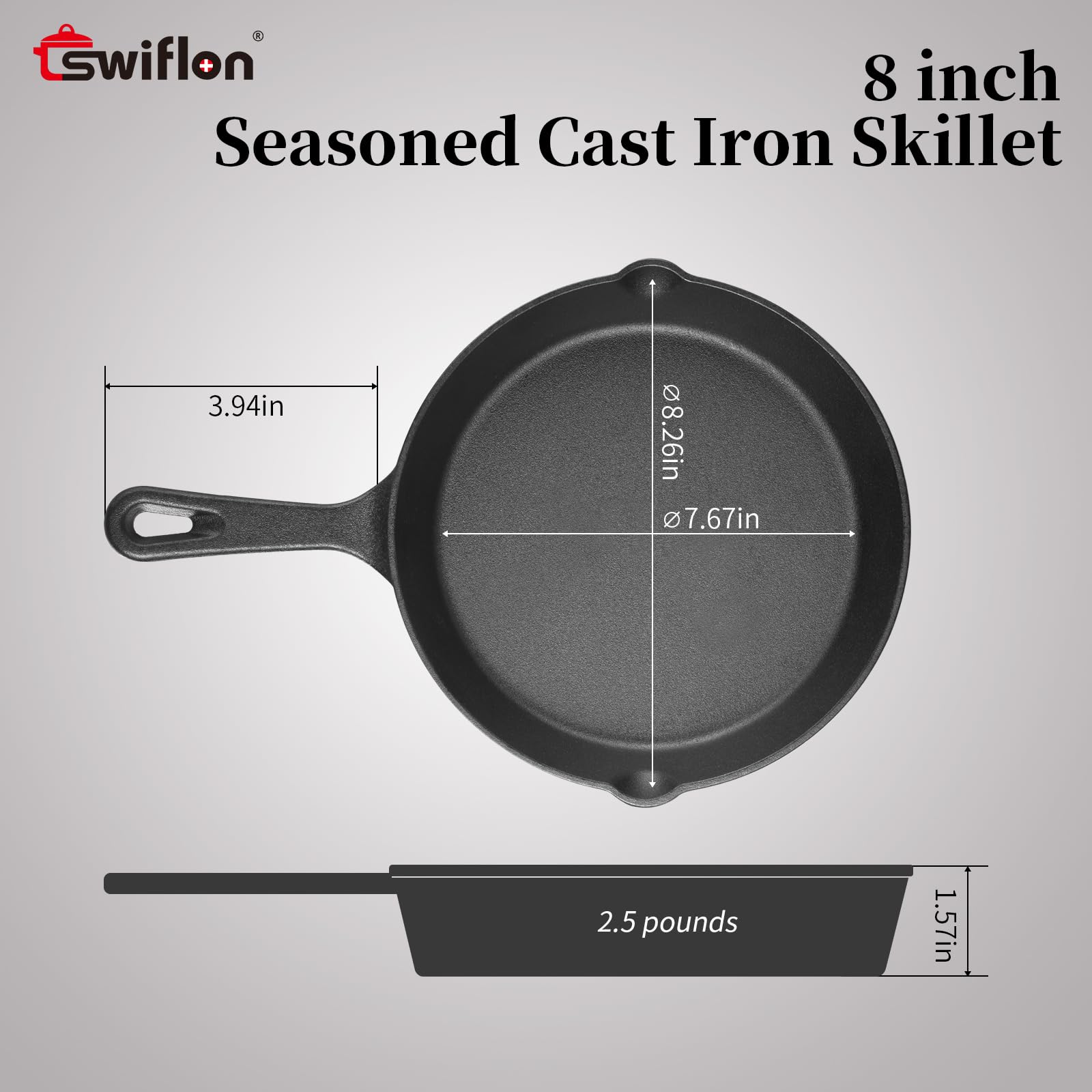 Swiflon cast iron skillet heat distribution close-up showing consistent heat retention