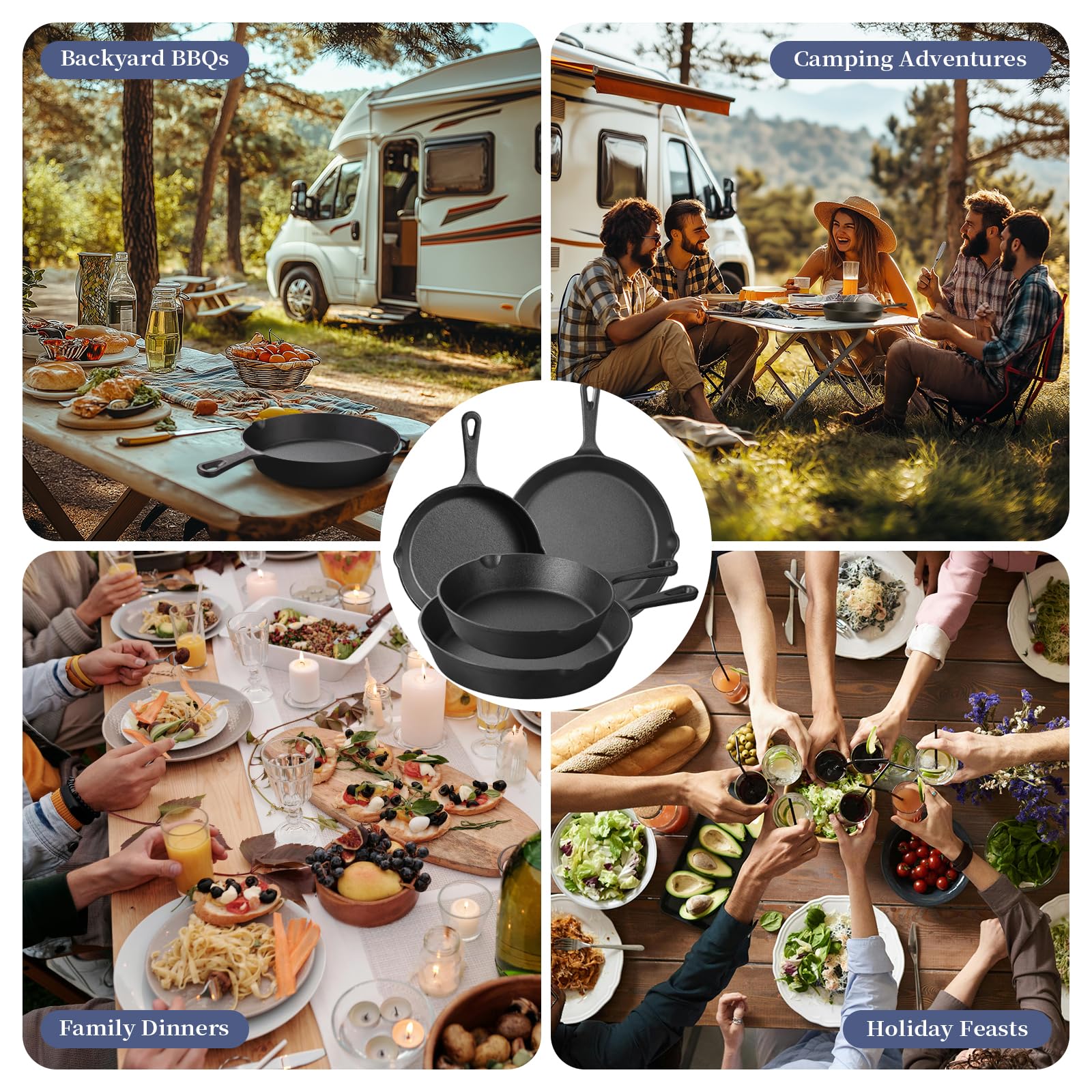 Swiflon outdoor campfire setup with skillet for outdoor meals