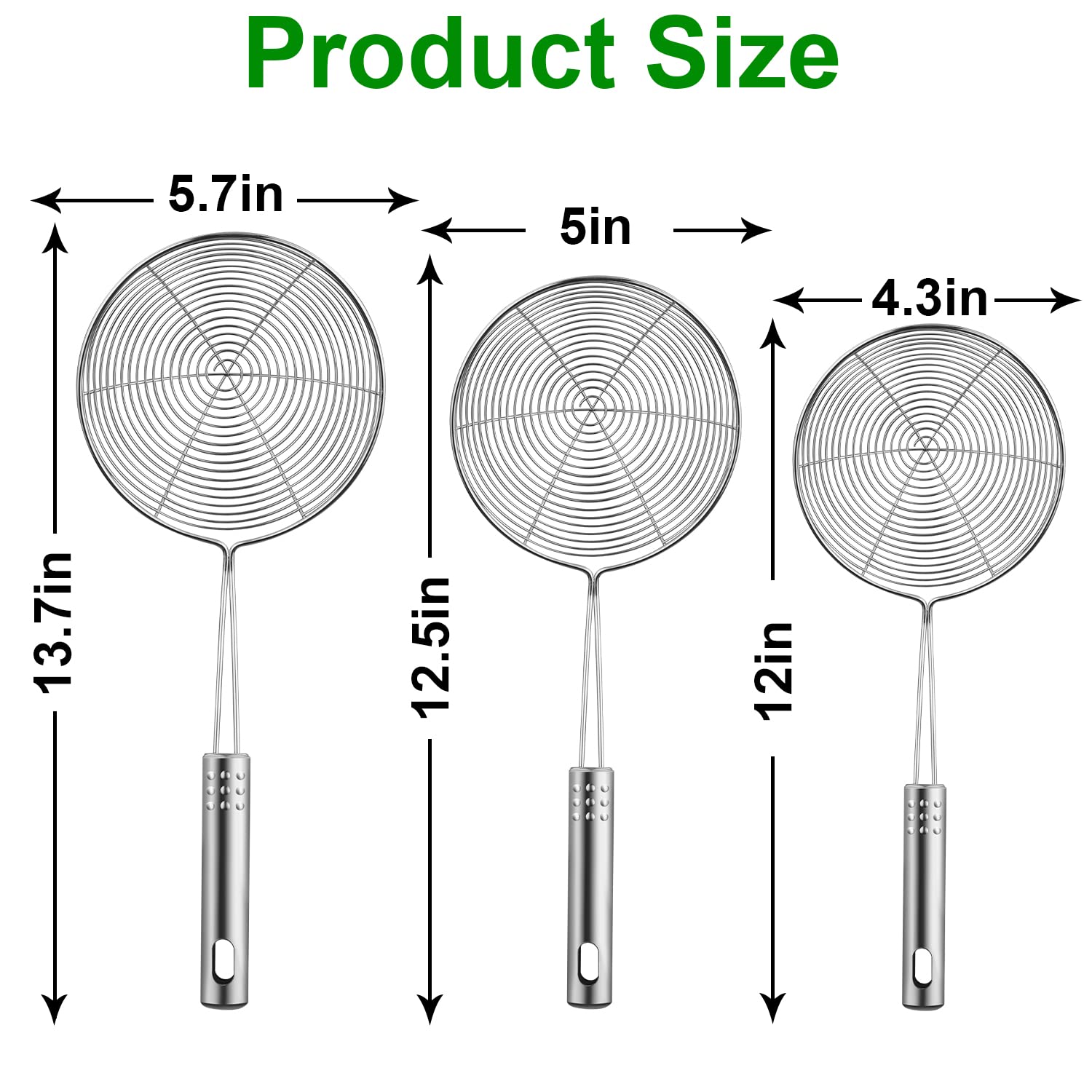 Swify spider strainer long-handle design protects hands during frying.