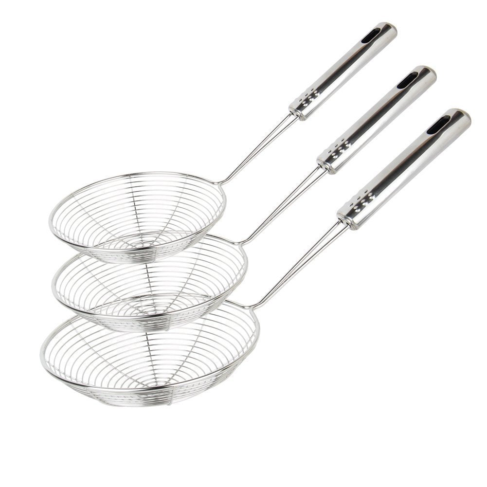 Swify spider strainer set viewed as full trio for versatile frying and draining.