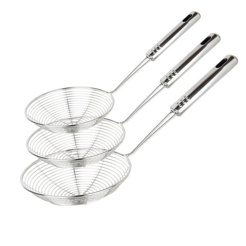 Swify spider strainer set viewed as full trio for versatile frying and draining.