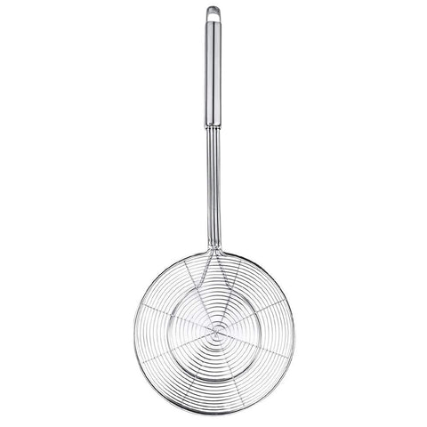 Swify long-handled strainer offers extended reach and splash protection.