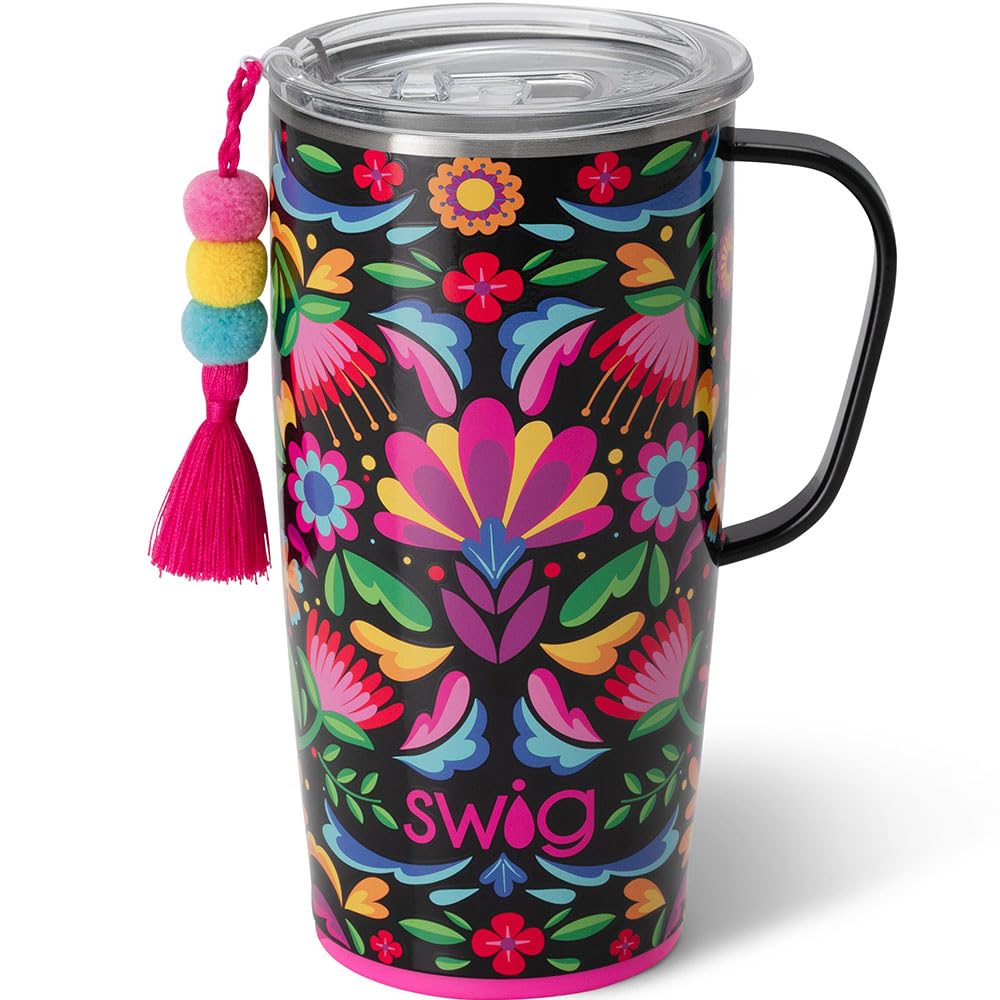 Swig Life 22oz travel mug with handle and lid for easy carrying
