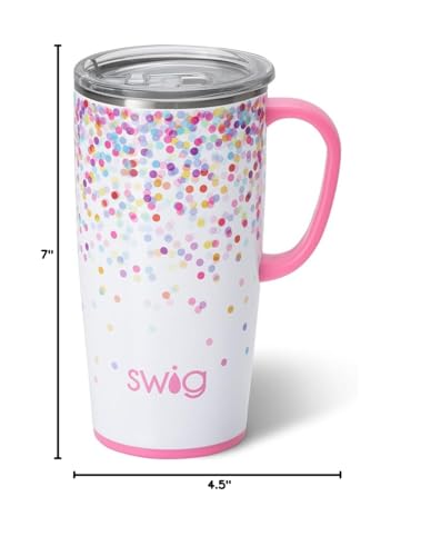 Swig Life confetti design adds vibrant style to hot or cold drinks.