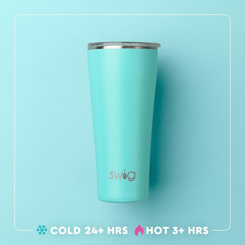 Swig Life cup holder friendly tumbler with spill-resistant slider lid.