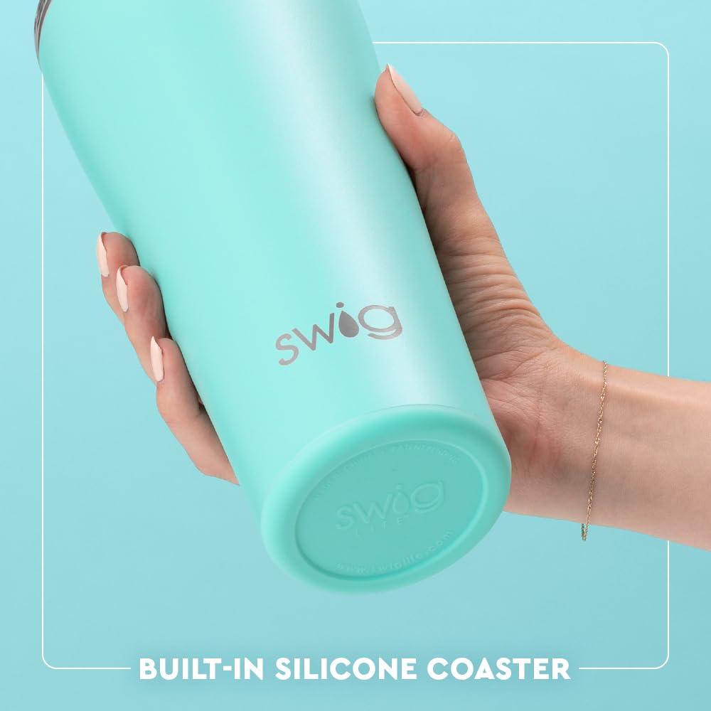 Swig Life glitter tumbler with accessories for versatile setups.