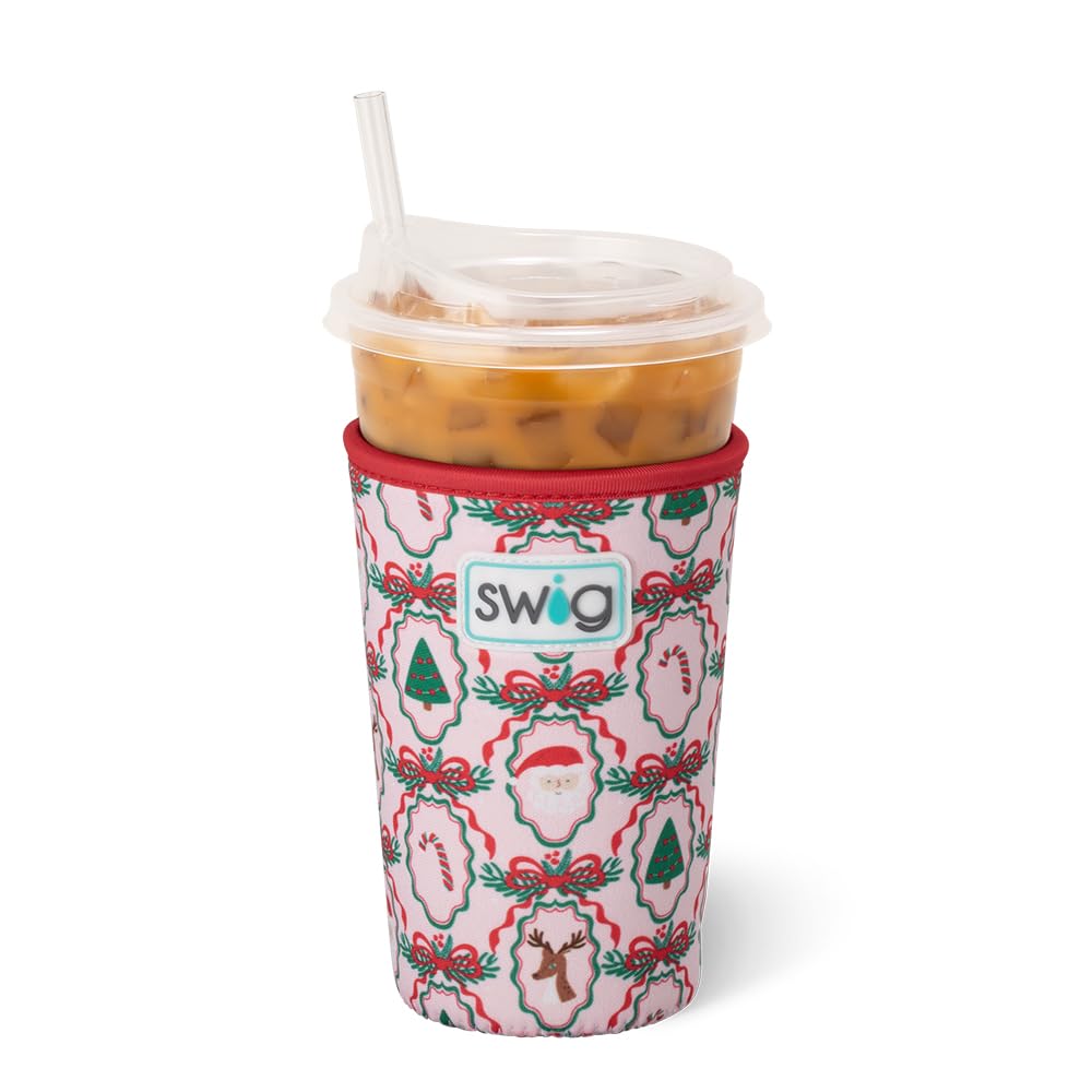Swig Life iced cup coolie with glitter pink design keeps drinks cold and condensation-free hands.
