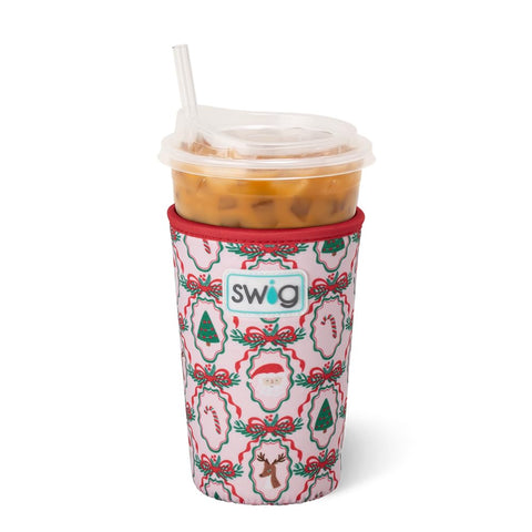 Swig Life iced cup coolie with glitter pink design keeps drinks cold and condensation-free hands.