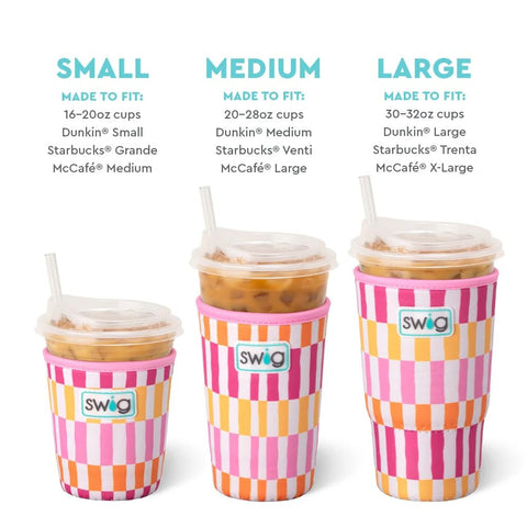 Swig Life coolie fits 30-32oz cups for standard iced coffee sizes