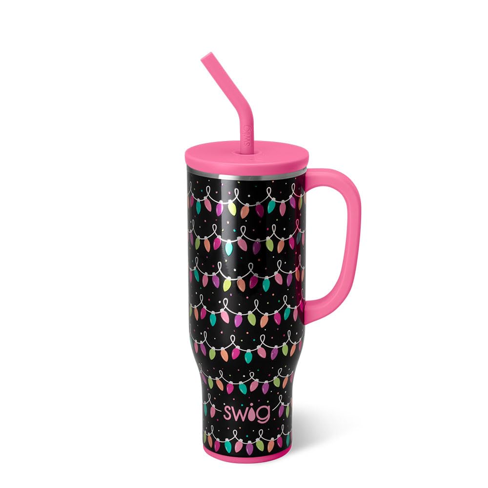 Swig Life 30oz Mega Mug with handle and straw, ideal for on-the-go hydration.