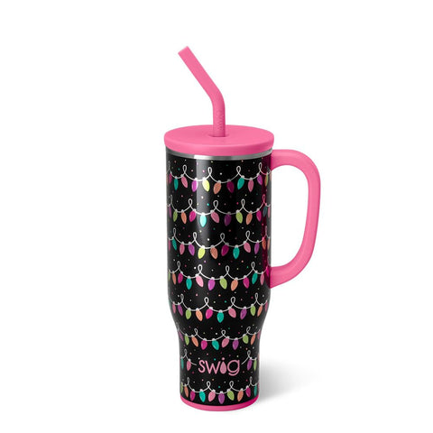 Swig Life 30oz Mega Mug with handle and straw, ideal for on-the-go hydration.