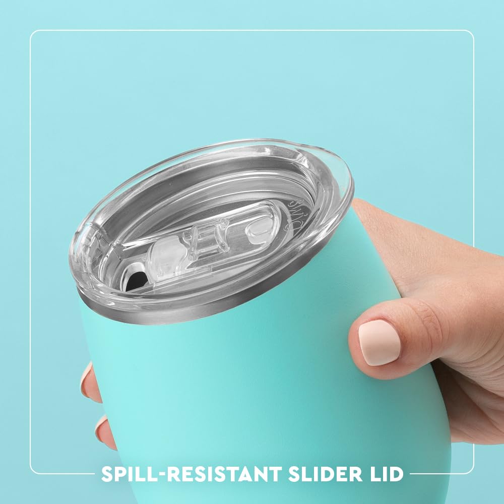 Swig Life removable slider lid for easy sipping and spill prevention.