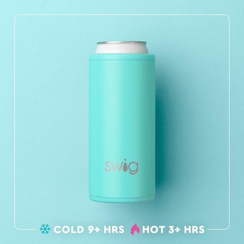 Swig Life Skinny Can Cooler ideal for beach and gym use.