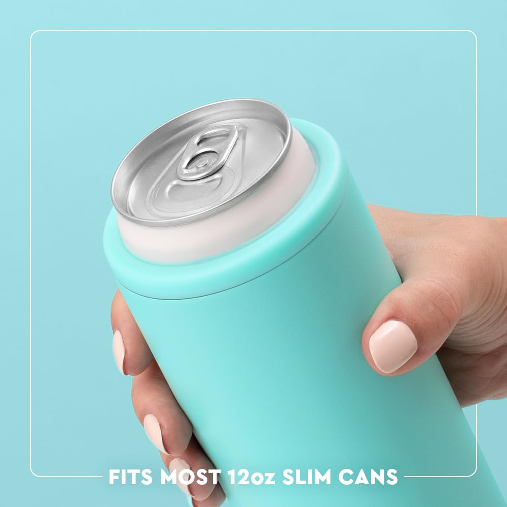 Swig Life Skinny Can Cooler features built in coaster base to prevent slips.
