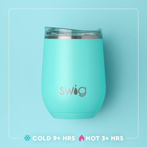 Swig Life spill-resistant lid on a wine tumbler for mess-free travel and easy sipping.